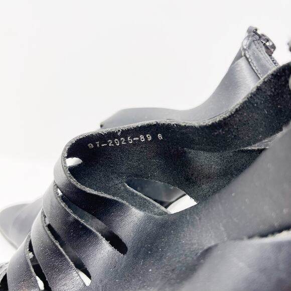 Cathy Jean Brazil 6 Black Leather Strappy Gladiator Heels Stiletto Silver Mirror - Picture 7 of 11